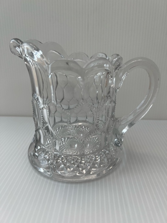 The Unbranded Brand Other - Vintage Creamer/Pitcher Thumbprint Clear Pressed Glass, Scalloped Rim
